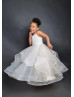 Spaghetti Straps Ivory Lace Organza Ruffled Flower Girl Dress